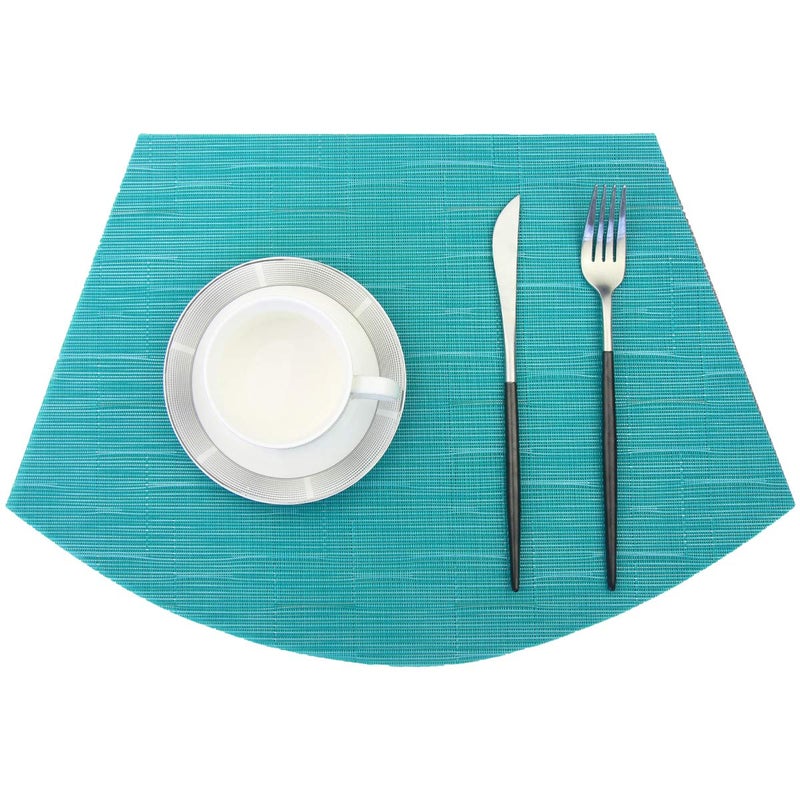 PIGCHCY Wedge Shaped Placemats Set of 6 with Centerpiece Round Mats Washable Kitchen Placemats Heat-Resistant Table Mats (Teal Blue) - Image 3